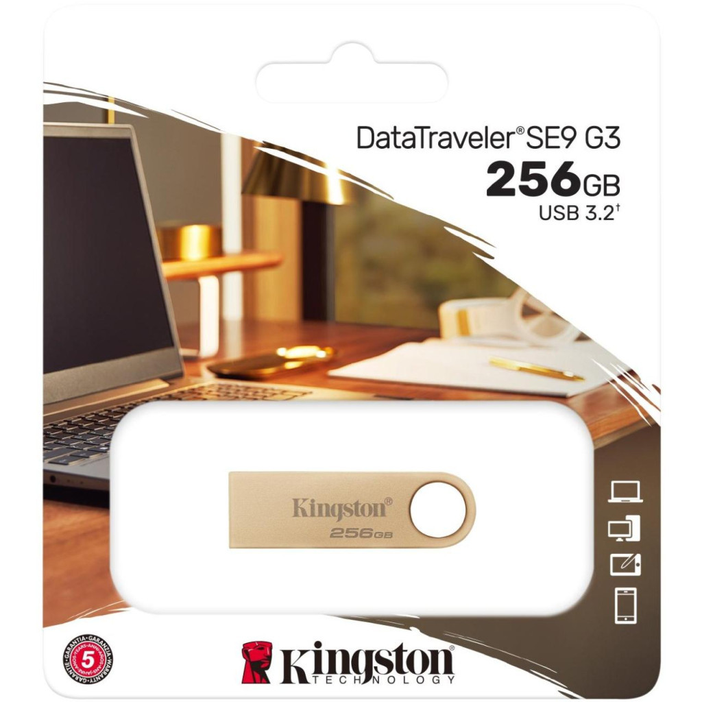 USB флеш накопичувач Kingston 256GB DataTraveler SE9 G3 Gold USB 3.2 (DTSE9G3/256GB) - зображення 6