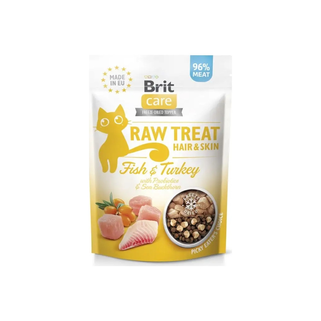 Ласощі для котів Brit Care Raw Treat Hair & Skin Freeze-dried 40 г - риба та індичка (8595602569564) - зображення 1