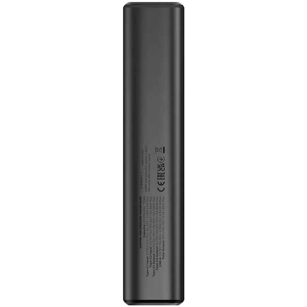 Батарея універсальна Canyon 20000mAh OnPower 230 TFT PD/130W Dark Grey (CNS-CPB230DG) - зображення 3