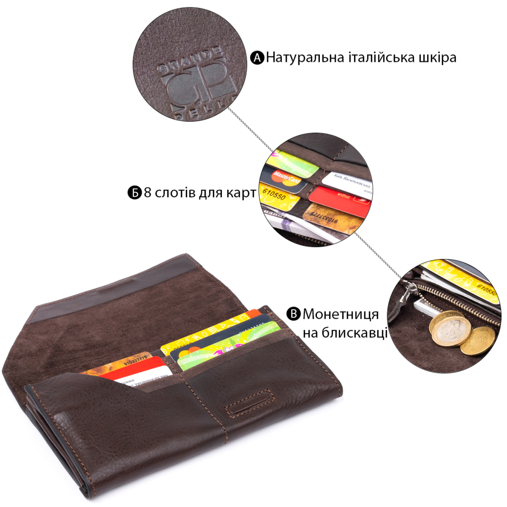 Портмоне Grande Pelle Шоколадне (11317) - зображення 4