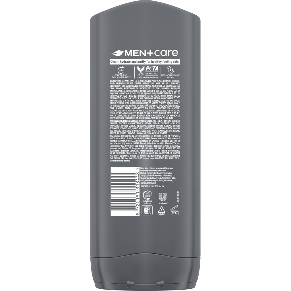 Гель для душу Dove Men+Care Чистота та комфорт 400 мл (8717644683149/8720181313448) - зображення 2