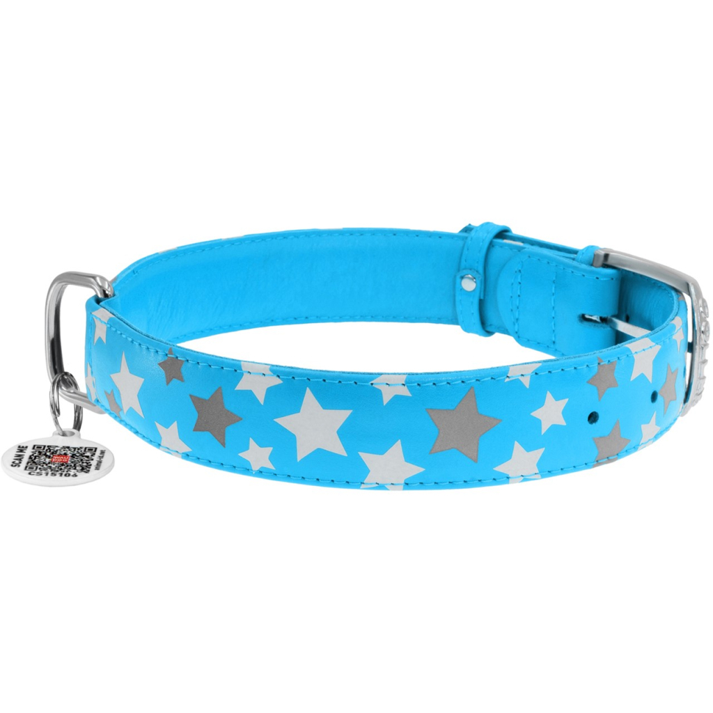 Нашийник для тварин WAUDOG Glamour з QR паспортом "Зірочка" S Ш 20 мм Д 30-39 см блакитний (35862) - зображення 2