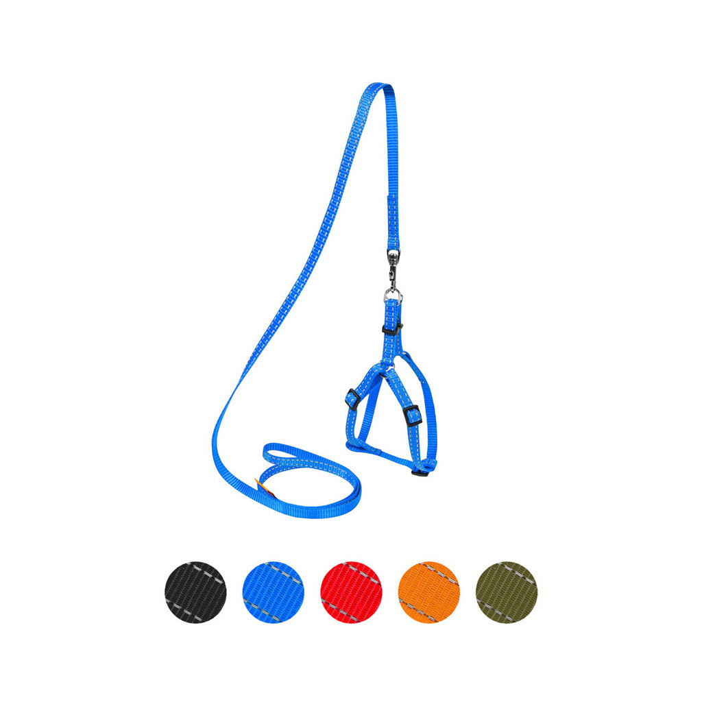 Шлея для собак Dog Extreme з нейлону регульована з повідцем Ш 15 мм В:40-55 см блакитна (07032) - зображення 1