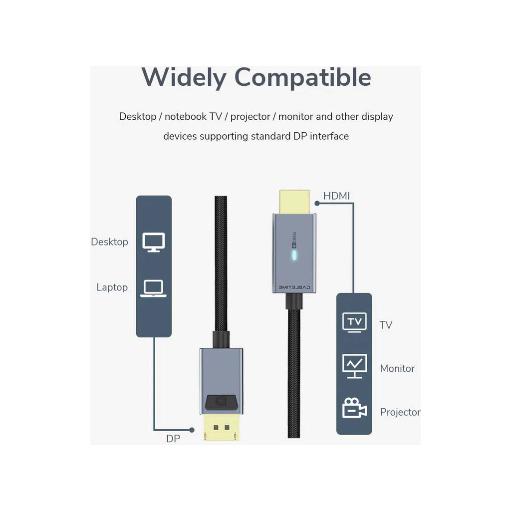 Кабель мультимедійний DisplayPort M to HDMI M 1.8m 4K30Hz Cabletime (CA915323) - зображення 3