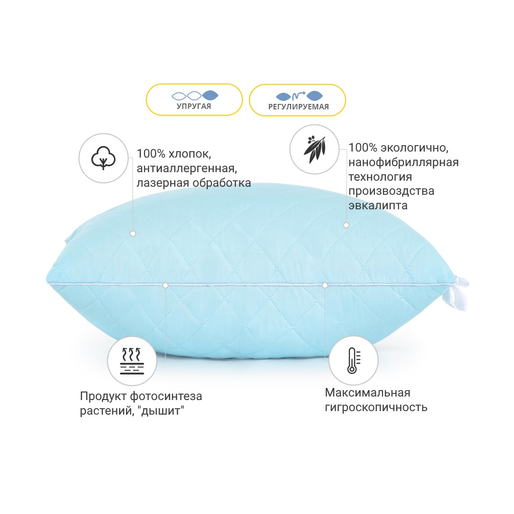 Подушка MirSon 1269 Valentino з евкаліптом Висока 50х50 см (2200003276107) - зображення 2