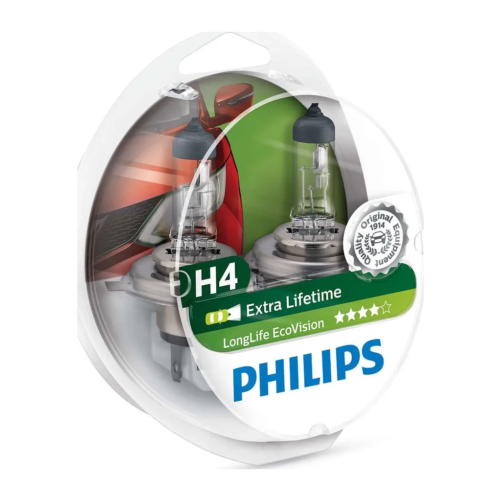 Автолампа Philips H4 LongLife EcoVision, 2шт (12342LLECOS2) - зображення 1