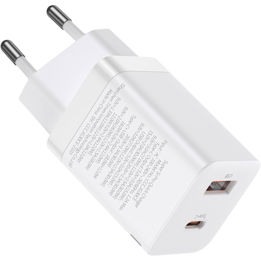 Зарядний пристрій Baseus Super Si Pro C+U 30W (CCSUPP-E02) white (948117) - зображення 5