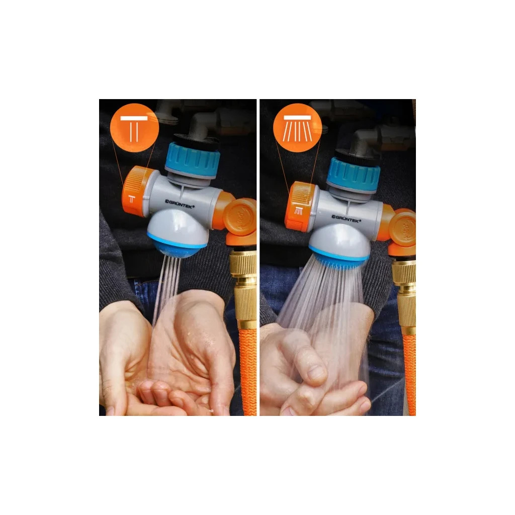 Конектор для шланга Gruntek багатофункціональний з шарнірним штуцером 1/2" та 3/4" (296222240) - изображение 4