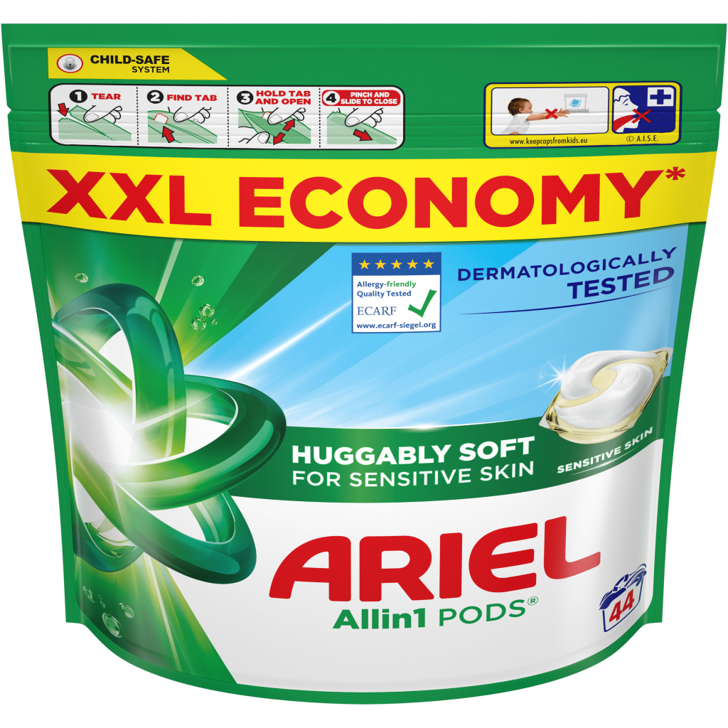 Капсули для прання Ariel Pods All-in-1 Sensitive Skin Для чутливої шкіри 44 шт. (8700216765923) - зображення 1