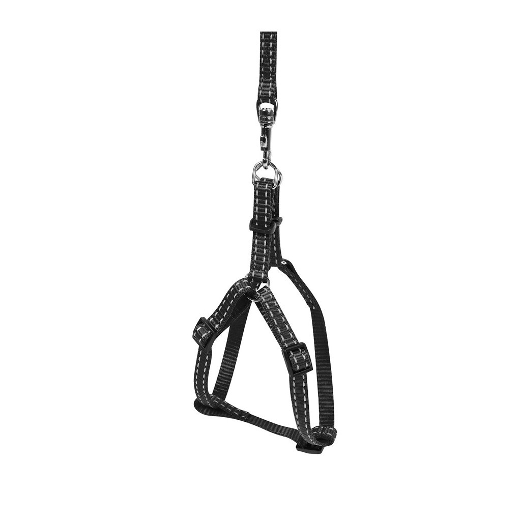 Шлея для собак Dog Extreme з нейлону регульована з повідцем Ш 15 мм В:40-55 см чорна (07031) - зображення 3
