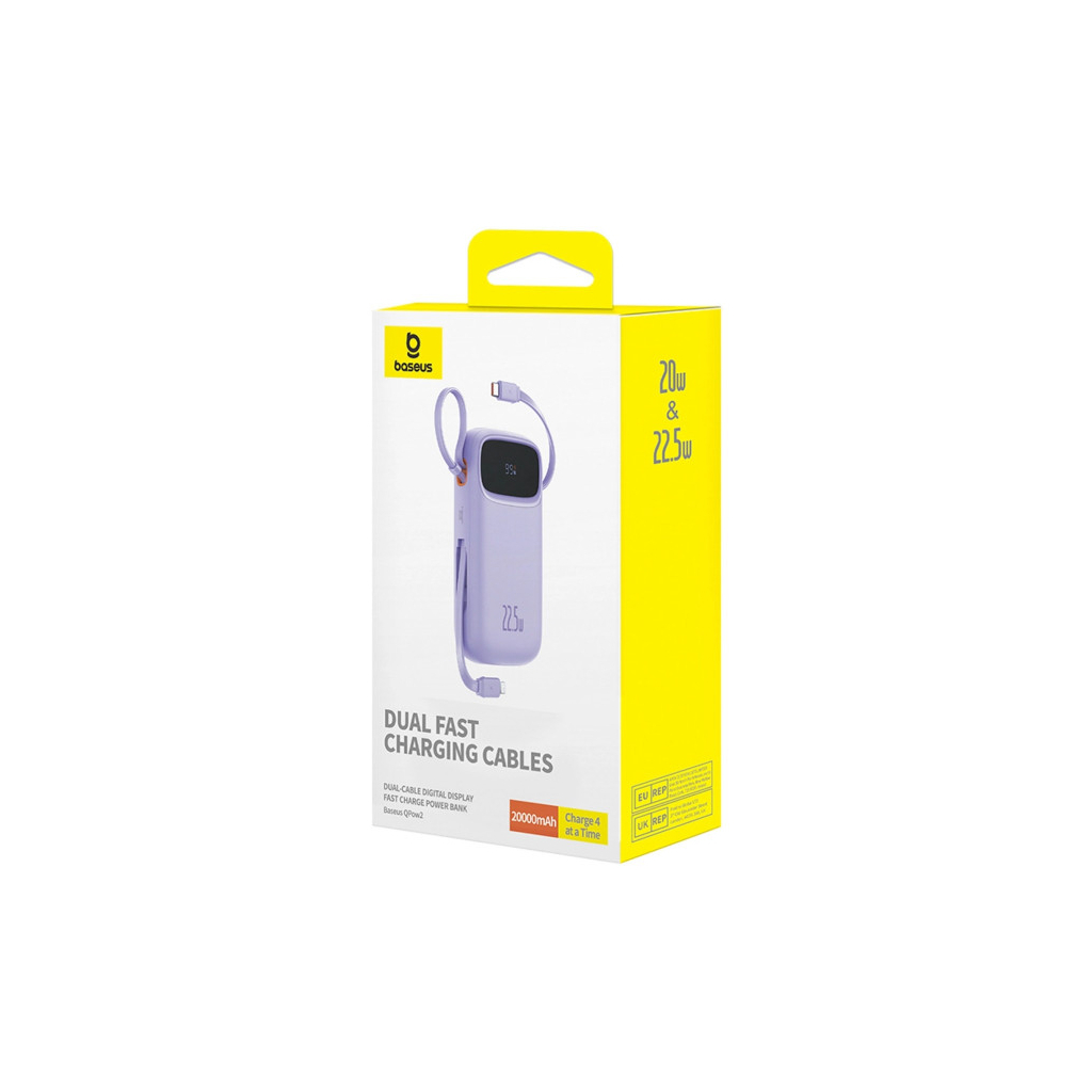 Батарея універсальна Baseus Qpow2 20000mAh 22.5W PD, QC/3.0, Purple (P10055002513-00) - picture 6
