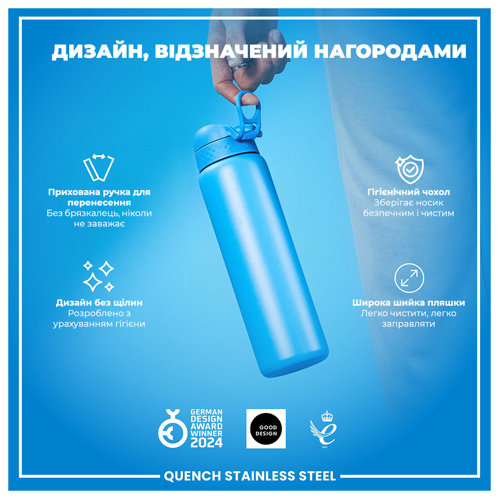 Пляшка для води ION8 OneTouch Stainless Steel 1200 мл Blue (I8SS1000BLU) - зображення 4