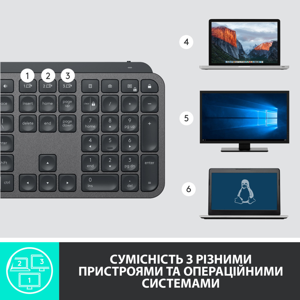 Клавіатура Logitech MX Keys Advanced for Business Wireless Illuminated UA Graphite (920-010251) - зображення 11