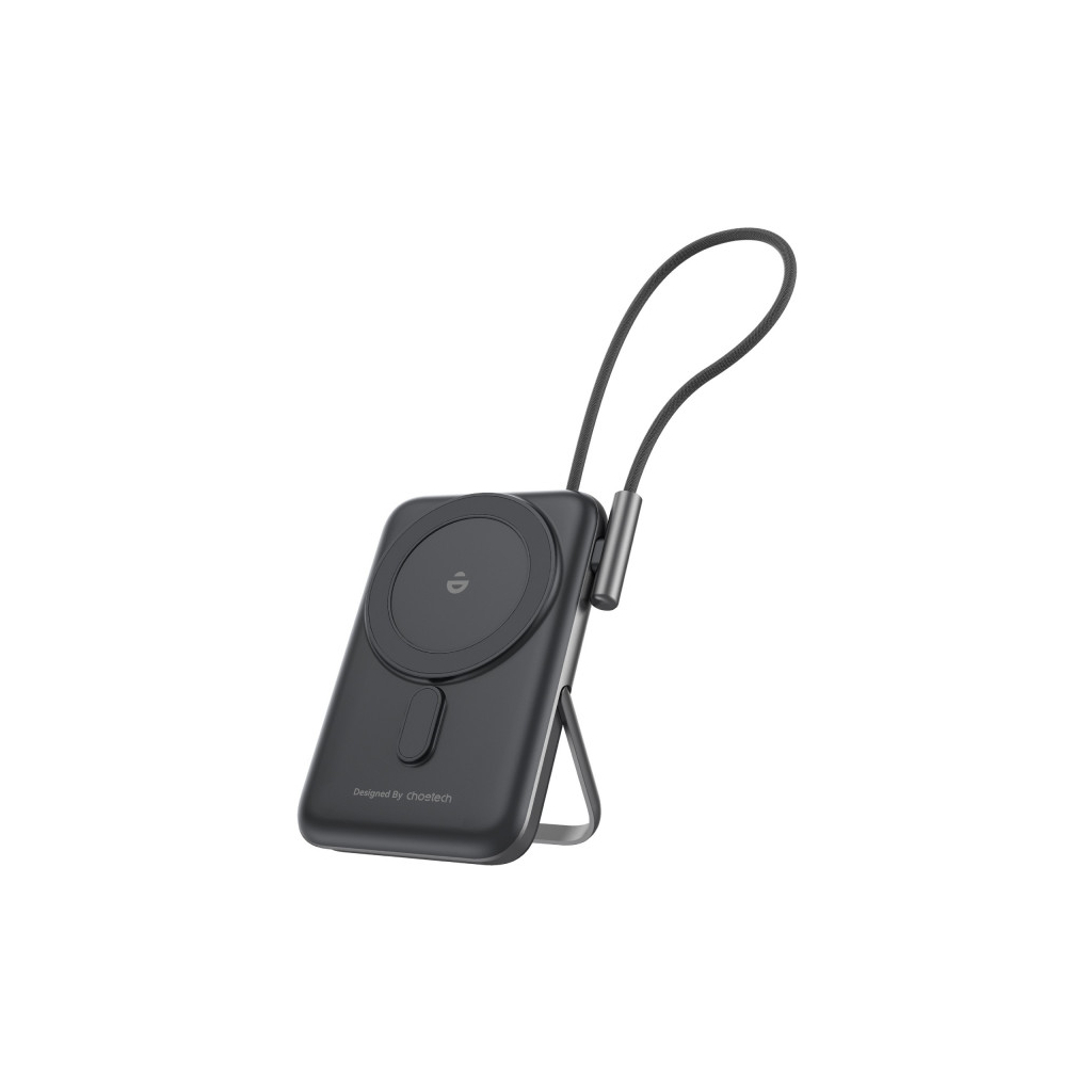 Батарея універсальна Choetech Magnetic Wireless 10000mAh 20W, PD, Qi-15W, USB-C In/Out, build-in cabel, Black (B735-CCBK) - зображення 1