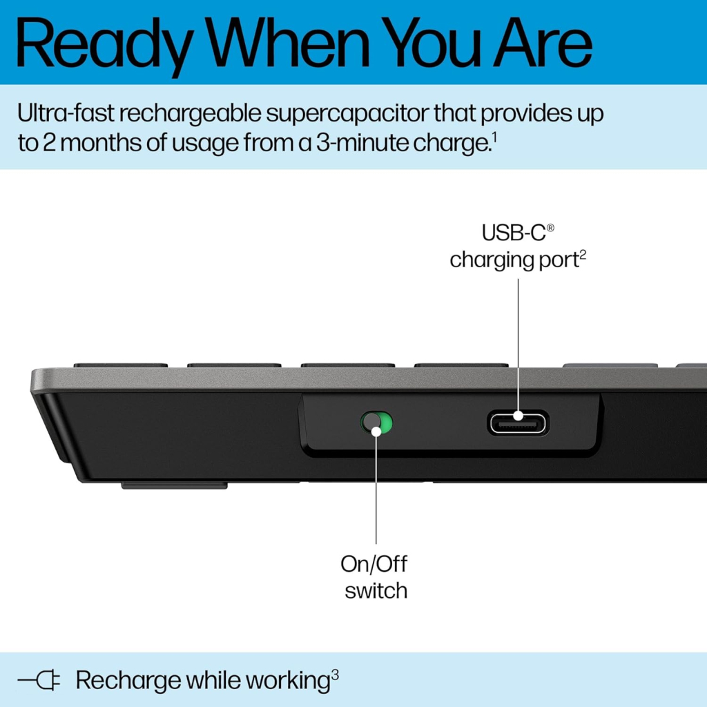Клавіатура HP 720 Multi-Device Rechargeable Wireless/Bluetooth UA Black (9T5B1AA) - зображення 3