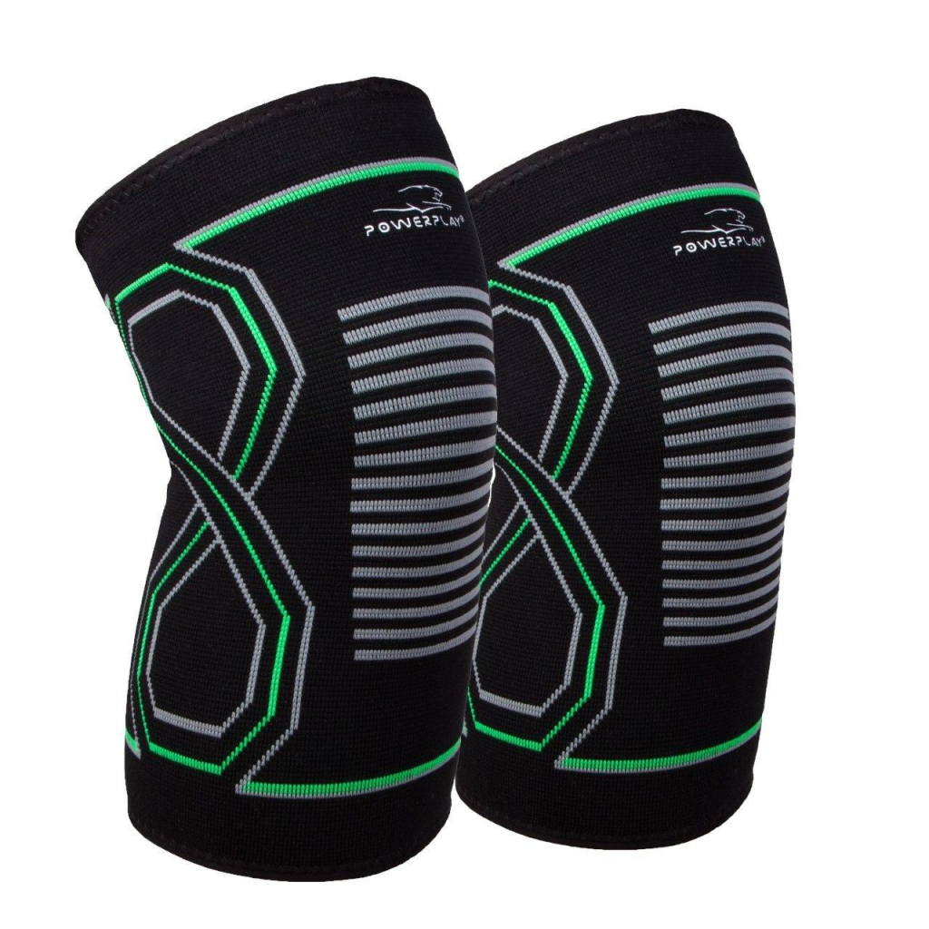 Фіксатор коліна PowerPlay PP-4099 Knee Support Чорно/Зелені S/M (PP_4099_S/M_Bl/Green) - зображення 1