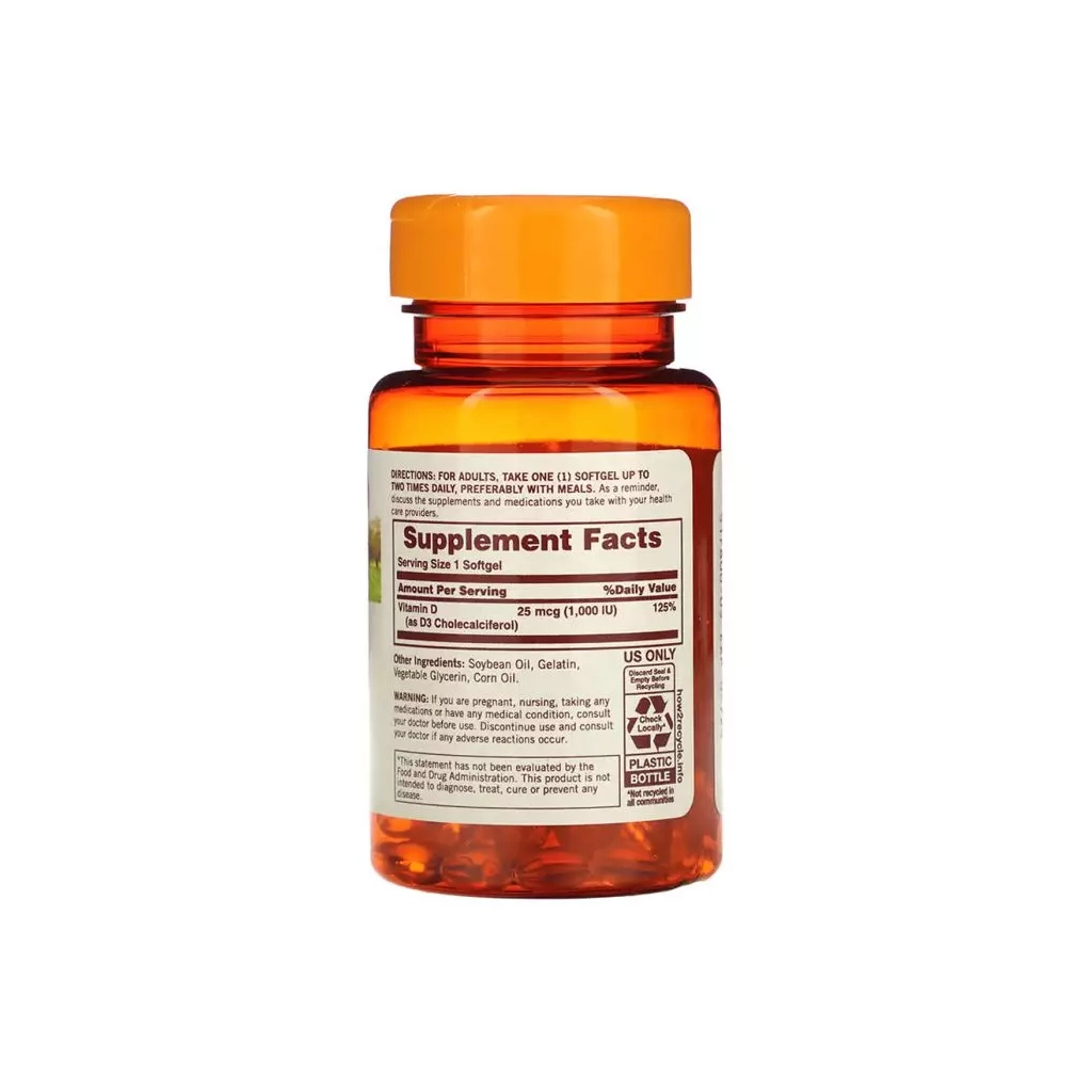 Вітамін Sundown Вітамін D3, 1000 МО, Vitamin D3, Sundown Naturals, 200 гелевих капсул (SDN-15605) - зображення 2