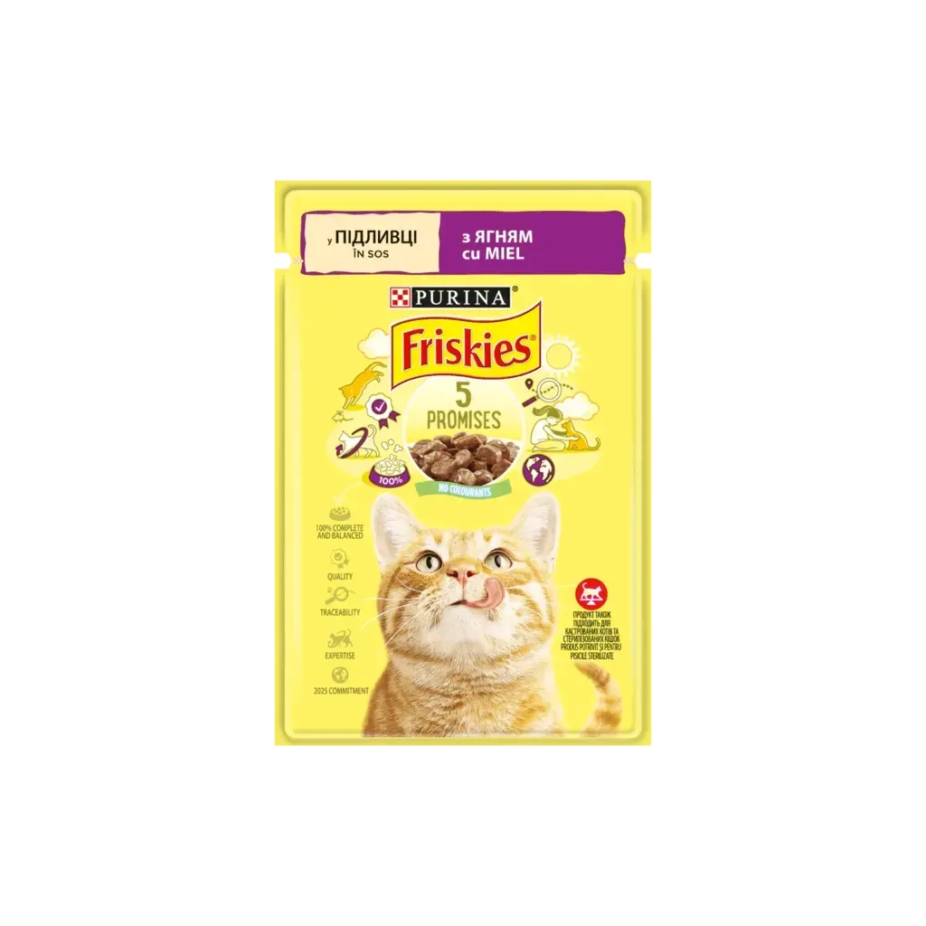 Вологий корм для кішок Purina Friskies шматочки у підливі з ягням 85 г (7613036974431) - зображення 1