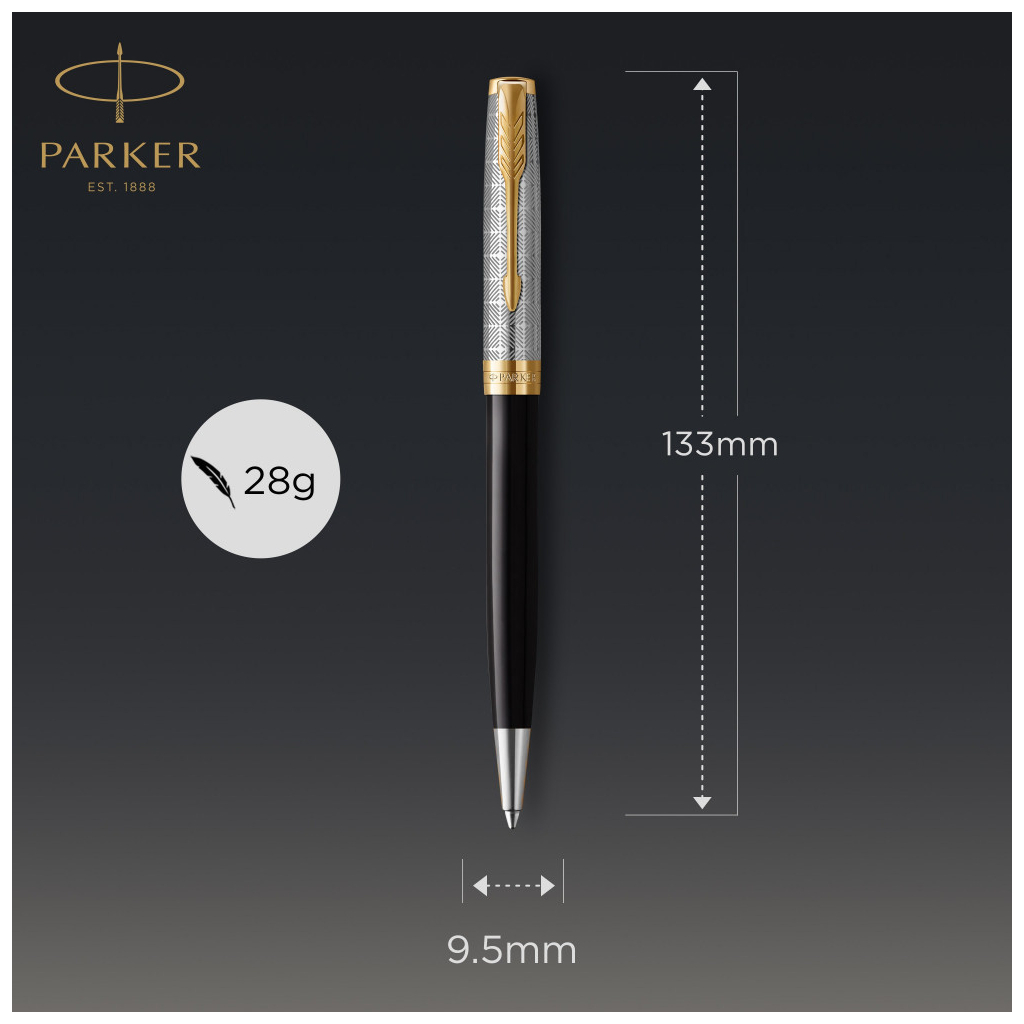 Ручка кулькова Parker SONNET 17 Metal & Black Lacquer GT BP (68 132) - изображение 3