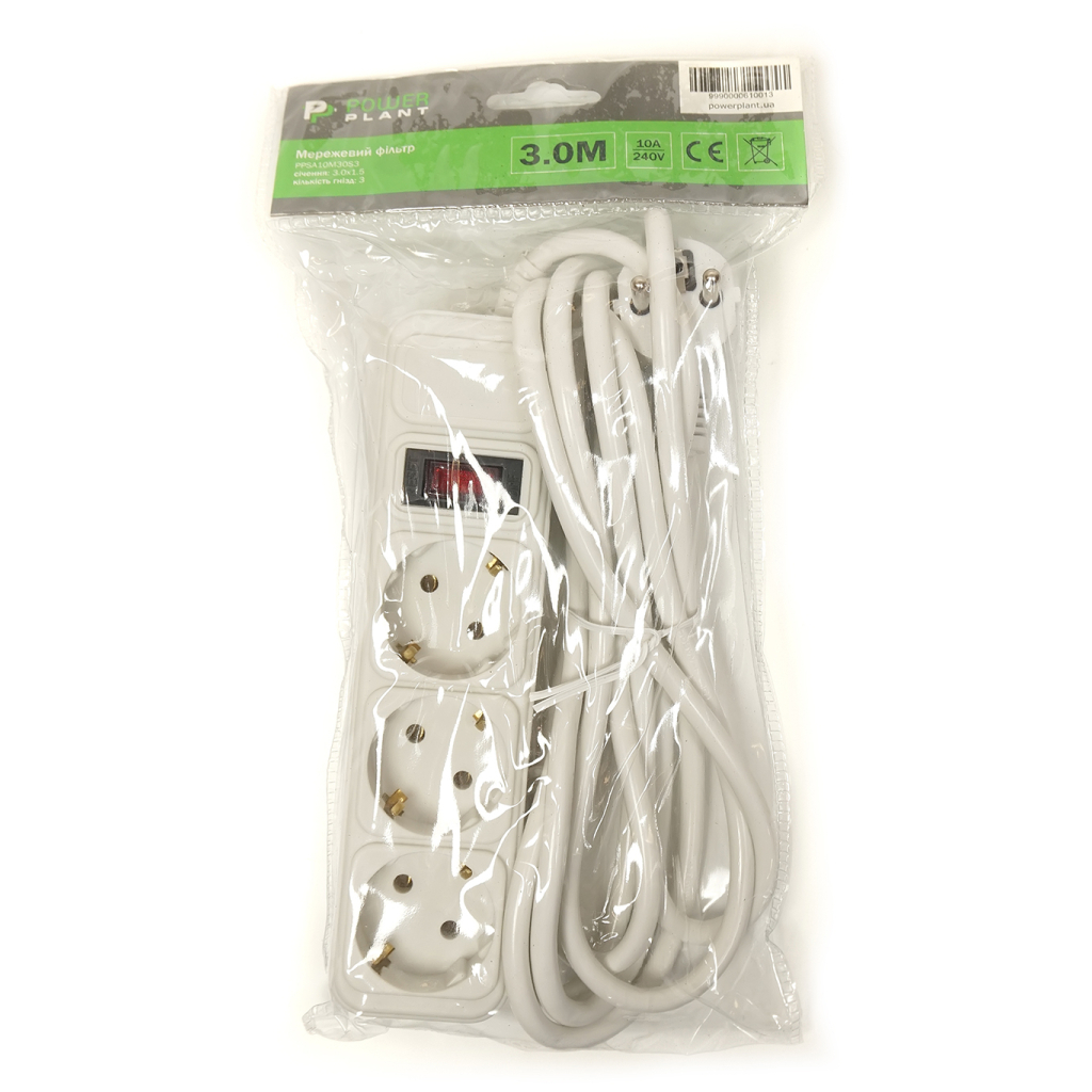 Мережевий фільтр живлення PowerPlant 3 м, 3 розетки, евростандарт (JY-1054/3) (PPSA10M30S3) - зображення 4