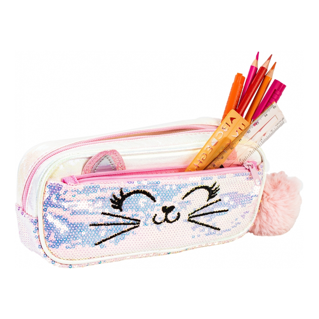 Пенал Cool For School з паєтками та помпоном 2 відділення фуксія (CF87088) - зображення 2