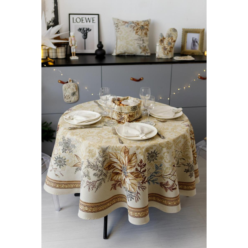 Скатертина Прованс гобеленова з велюром Золоте свято Dх136 см (036327) - зображення 7