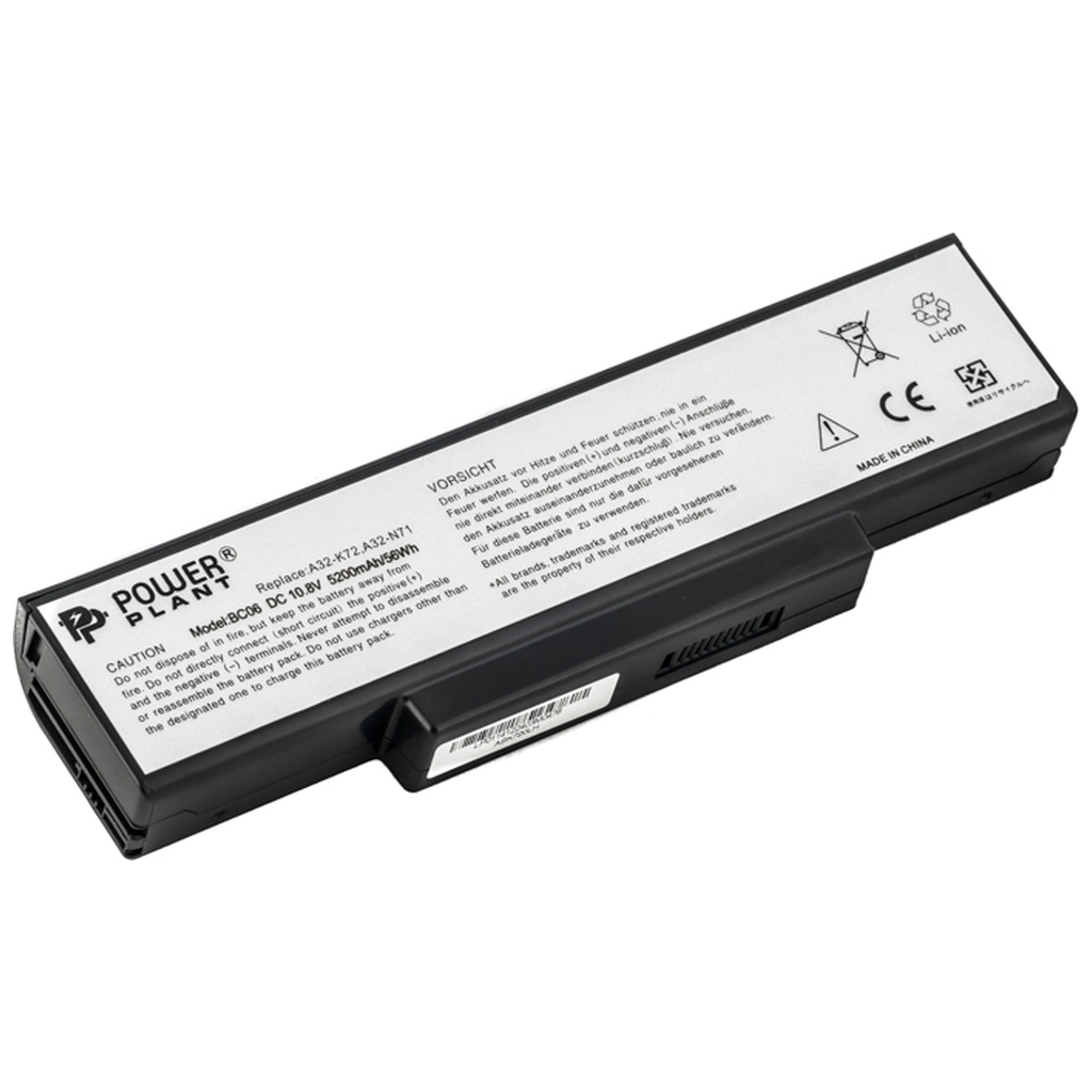 Акумулятор до ноутбука ASUS A72 A73 (A32-K72) 10.8V 5200mAh PowerPlant (NB00000016) - зображення 1