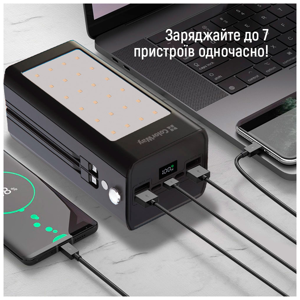Батарея універсальна ColorWay 80 000 mAh LCD/Lamp (USB/QC3.0 + USB-C/PD/22.5W) Black (CW-PB800LPA8BK-PDD) - зображення 12