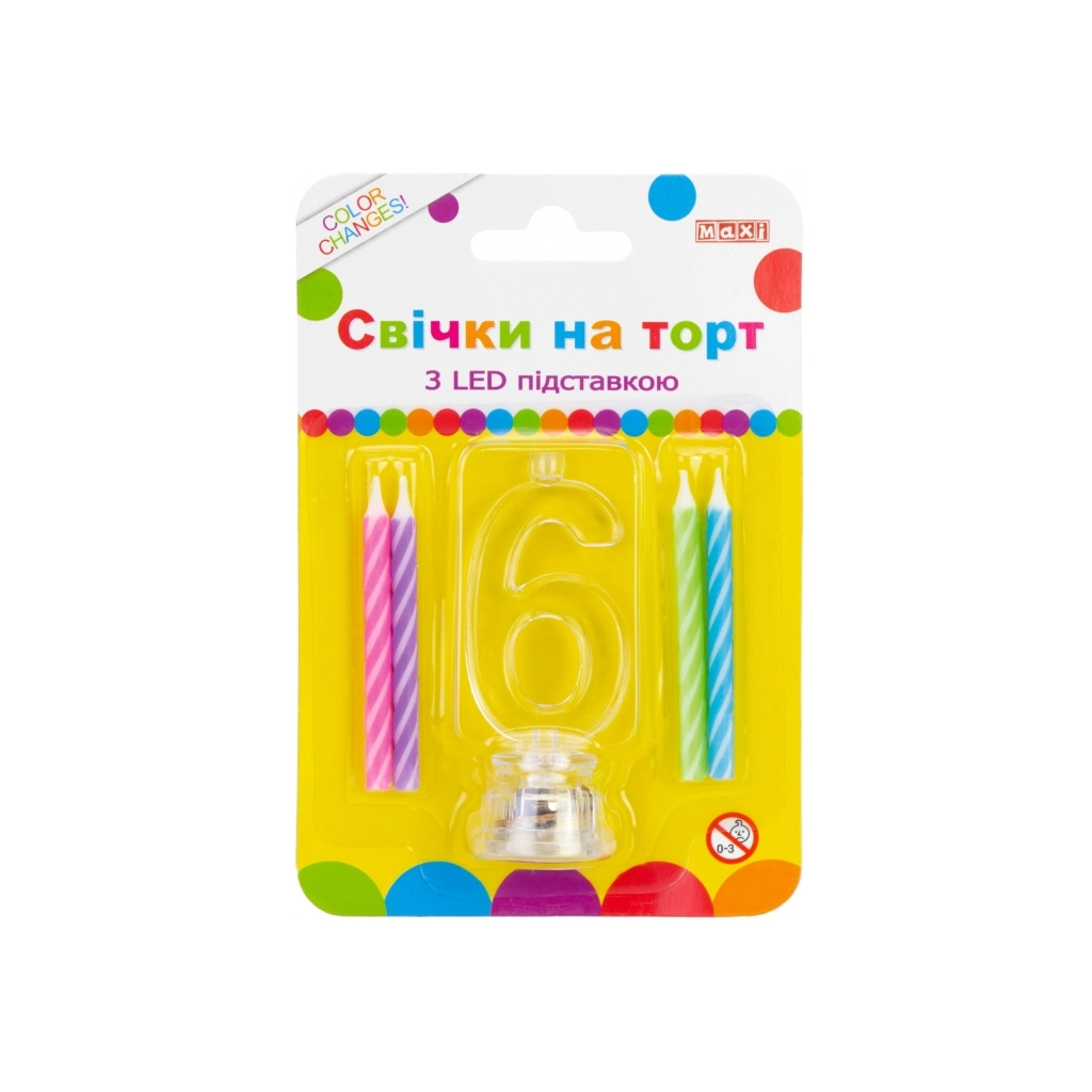 Свічка Maxi 4 шт. на торт з LED підставкою "6", що світиться (MX701007-6) - зображення 1
