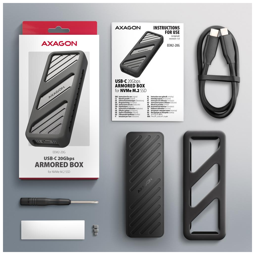 Кишеня зовнішня AXAGON USB-C 20Gbps metal box for M.2 NVMe SSD ARMORED (EEM2-20G) - зображення 5