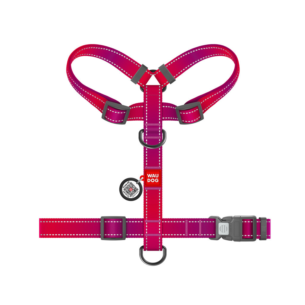 Шлея для собак WAUDOG Nylon Mono з QR-паспортом, пластиковий фастекс М рожева (52727) - зображення 3