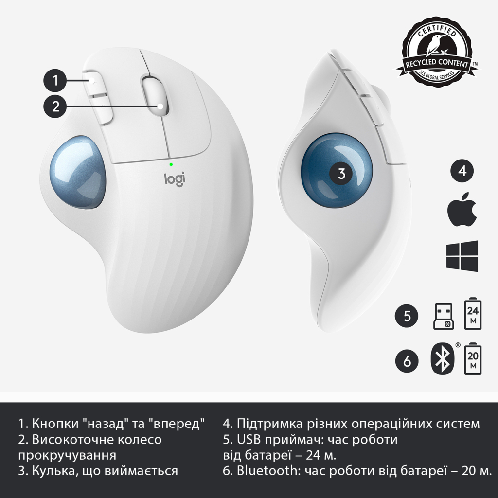 Мишка Logitech Ergo M575 Wireless Trackball Off-white (910-005870) - зображення 6