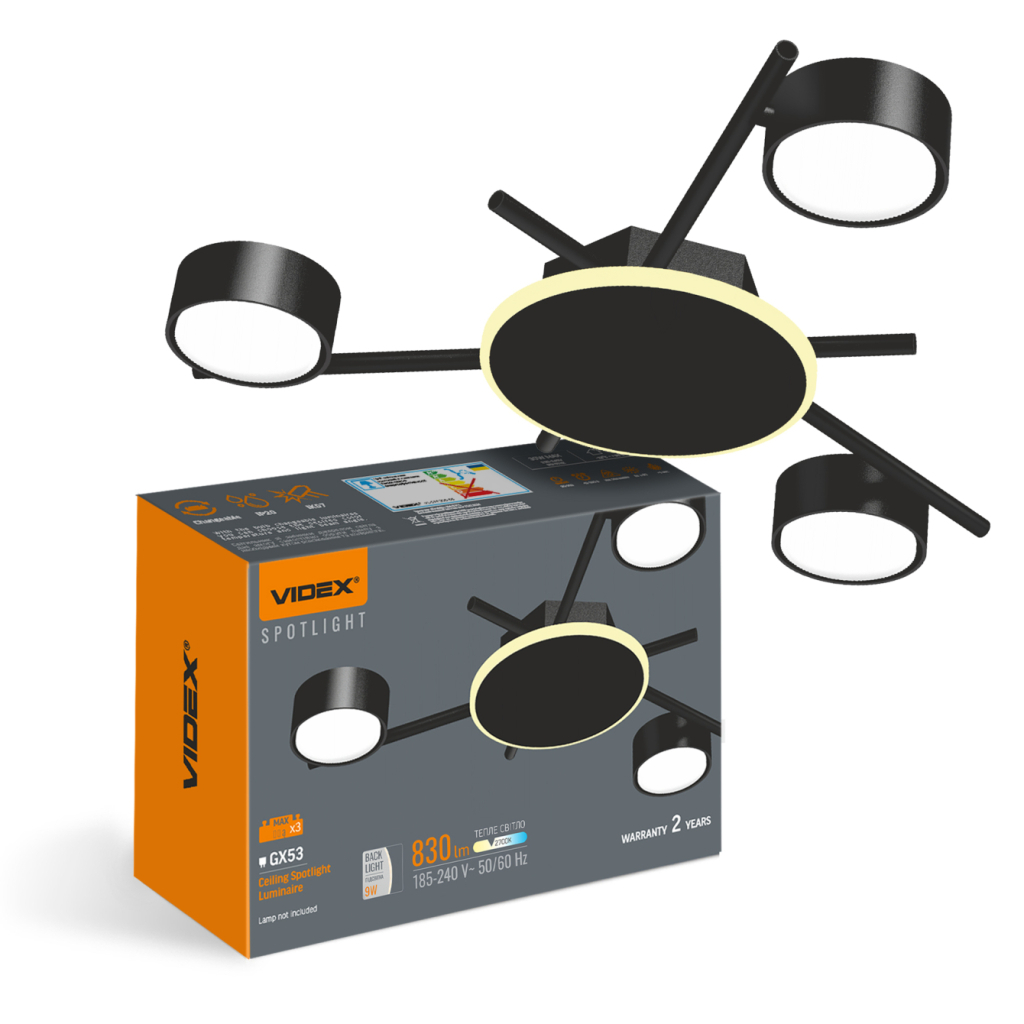Світильник Videx під лампу 3xGX53 накладний з підсвіткою (VL-SPF20B-BB) - изображение 3