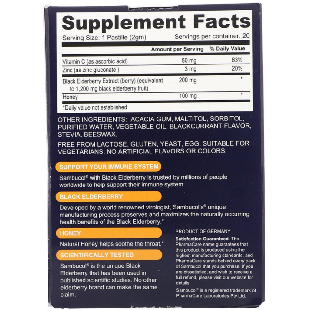 Вітамінно-мінеральний комплекс Sambucol Пастилки З Чорною Бузиною І Медом, 20 пастилок (SBL-00120) - зображення 2