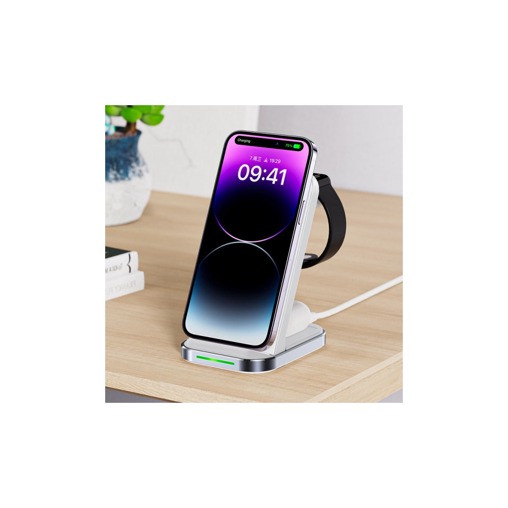 Зарядний пристрій Acefast E15 Wireless QI 3in1 15W Black (6974316281986) - зображення 7