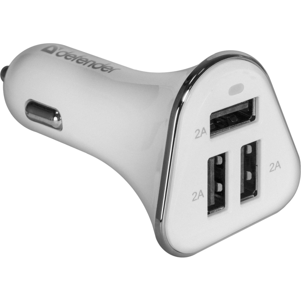 Зарядний пристрій Defender UCA-04 авто,3 порта USB, 5V / 6A (83566) - зображення 1