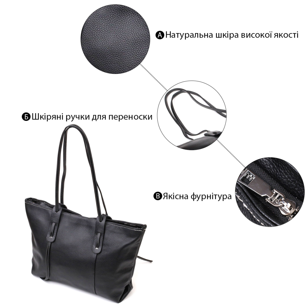 Сумка Vintage З натуральної шкіри Чорна (22082) - зображення 4