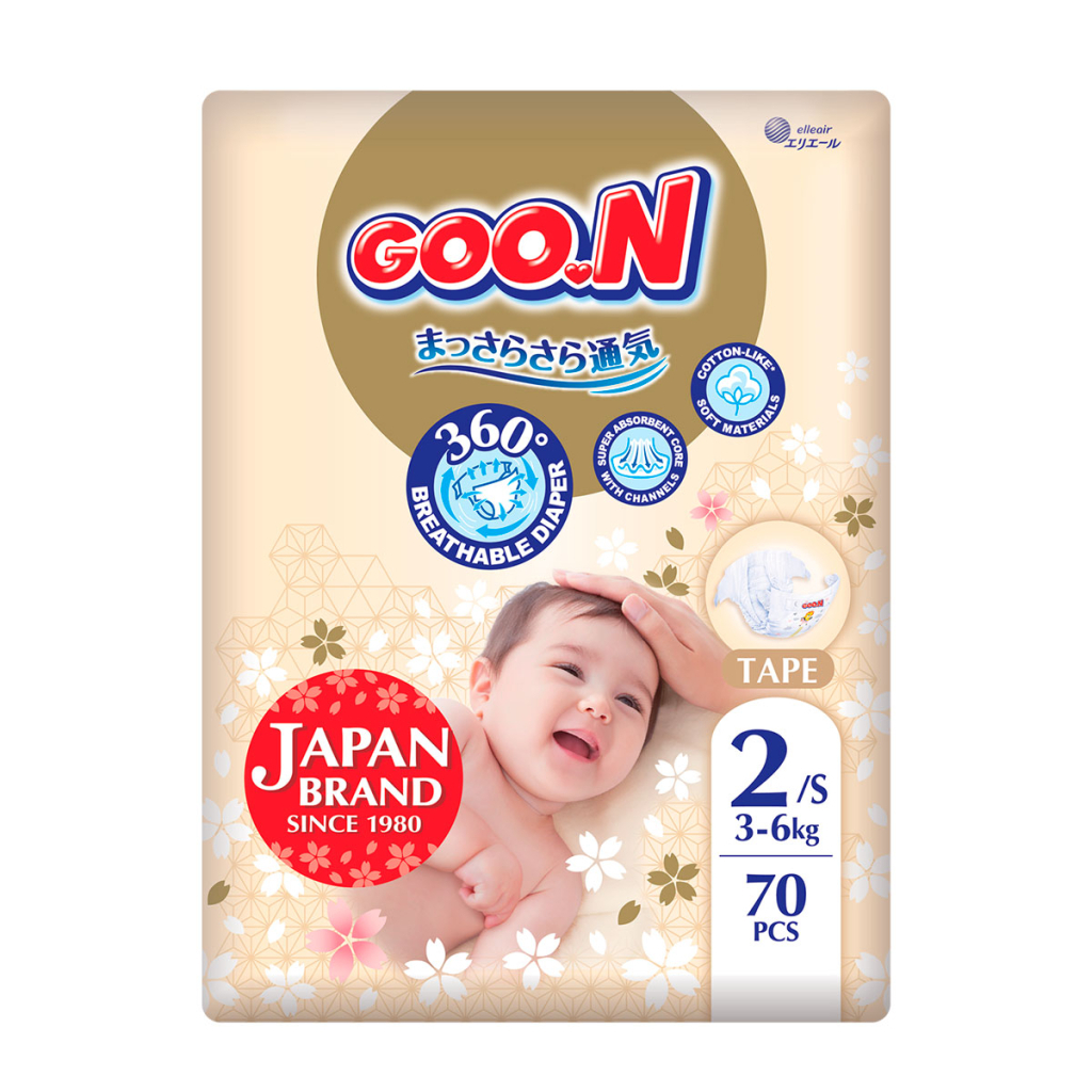 Підгузки GOO.N Premium Soft 3-6 кг Розмір 2 S на липучках 70 шт (F1010101-153) - зображення 1