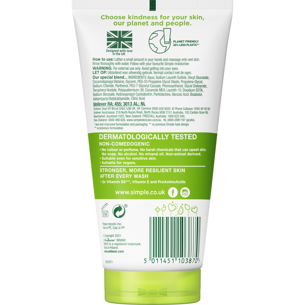 Гель для вмивання Simple Kind to Skin Moisturising Facial Wash 150 мл (5011451103870) - изображение 2