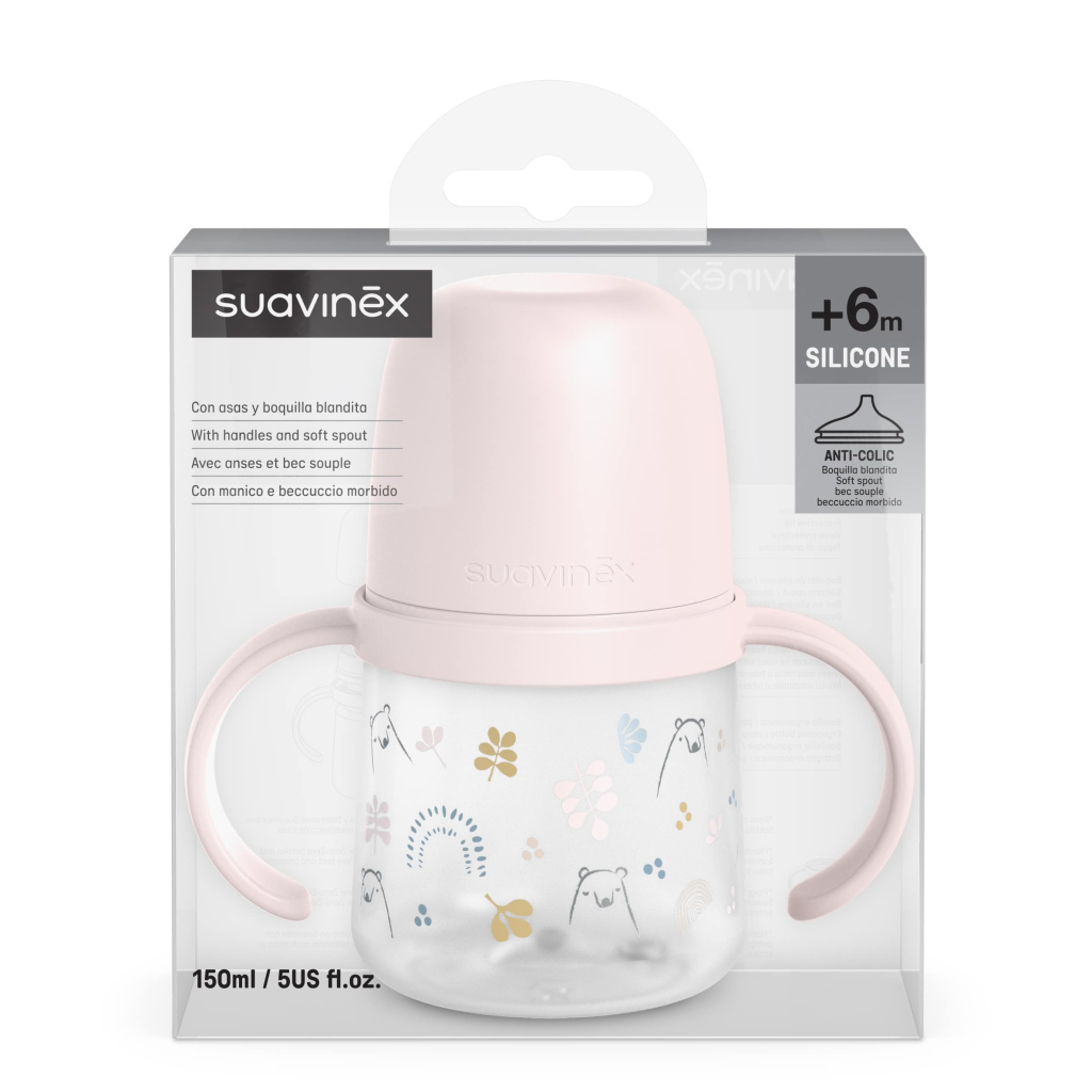 Поїльник-непроливайка Suavinex Bear family чашка з силіконовим носиком, 150 мл, +6 міс. рожева (308675) - зображення 3