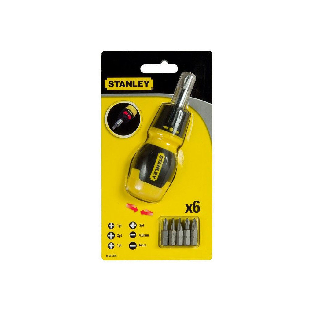 Викрутка Stanley Multibit Stubby, реверсивна, з 6 змінними бітами (0-66-358) - зображення 5