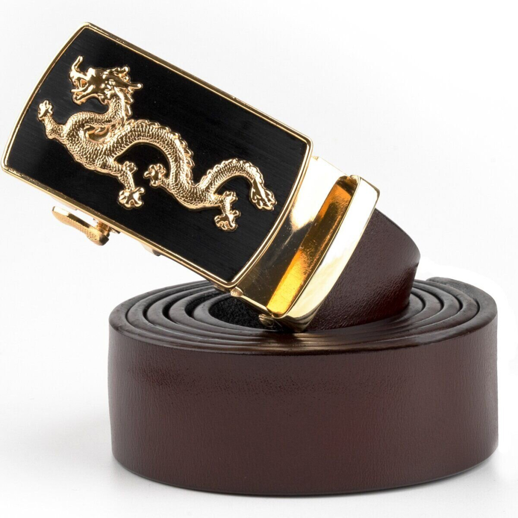 Ремінь Vintage Чоловічий золотий дракон Коричневий (20259) - зображення 5