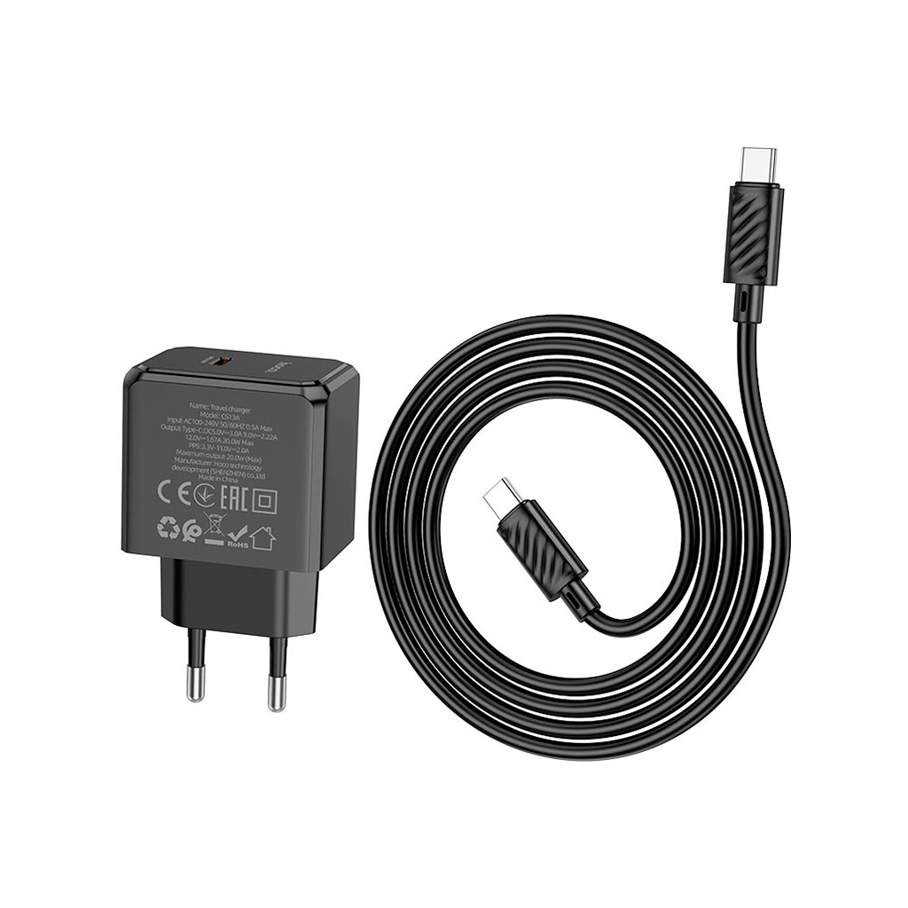 Зарядний пристрій HOCO CS13A Ocean USB-C PD20W + cable USB-C to USB-C Black (6942007603843) - зображення 3