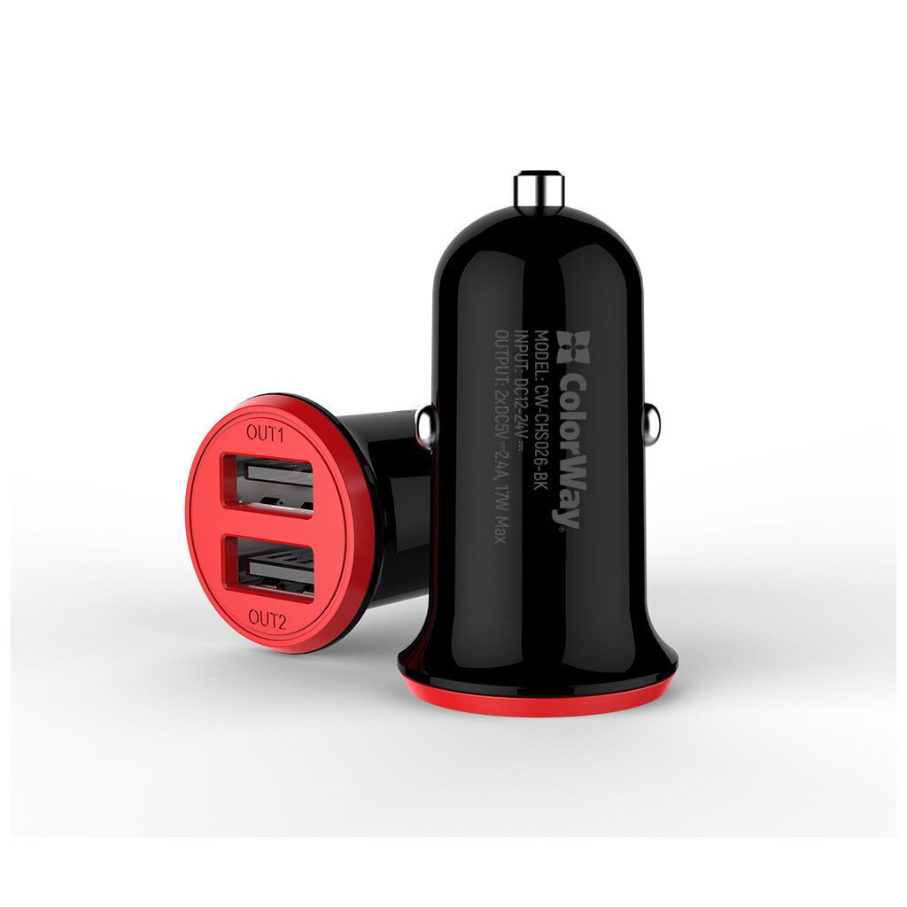 Зарядний пристрій ColorWay 2USB AUTO ID 3.4A (17W) red/black (CW-CHA026-BK) - зображення 3