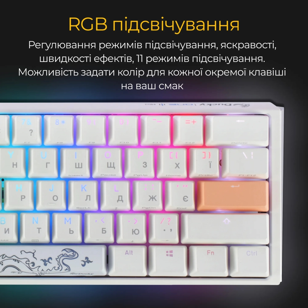 Клавіатура Ducky One 3 Mini Cherry MX Red RGB UA USB White (DKON2161ST-RUAPXPWWWSC1) - зображення 3