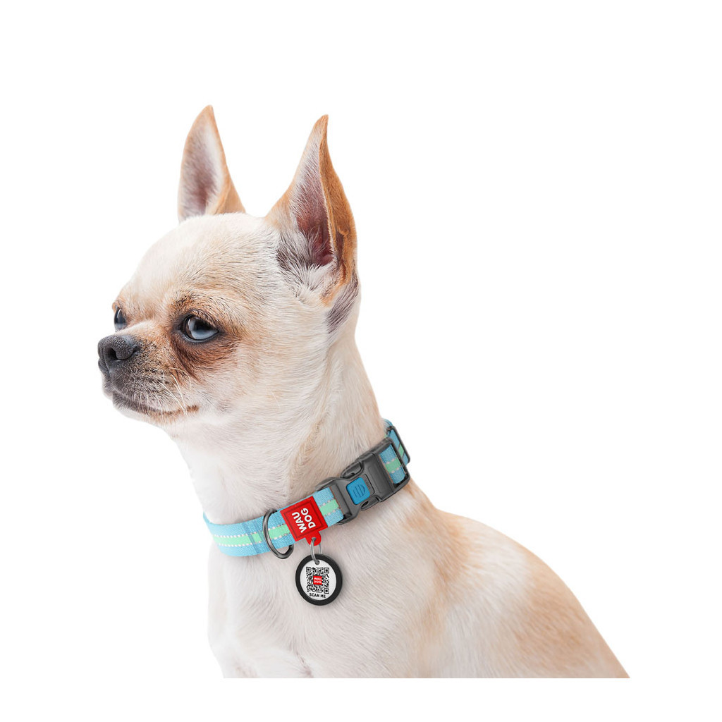 Нашийник для тварин WAUDOG Nylon з QR паспортом пластиковий фастекс Ш 15 мм Д 25-35 см блакитний (45622) - зображення 4