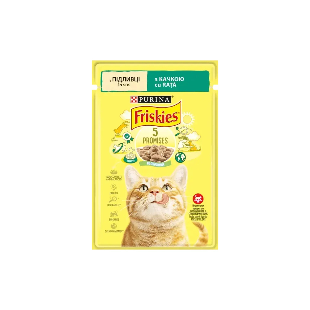 Вологий корм для кішок Purina Friskies шматочки у підливі з качкою 85 г (7613036962278) - зображення 1