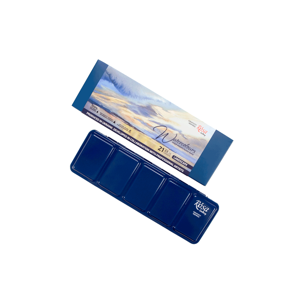 Акварельні фарби Rosa Gallery Landscape в металевому пеналі Індіго 21 колір кювета (4823098525738) - изображение 4