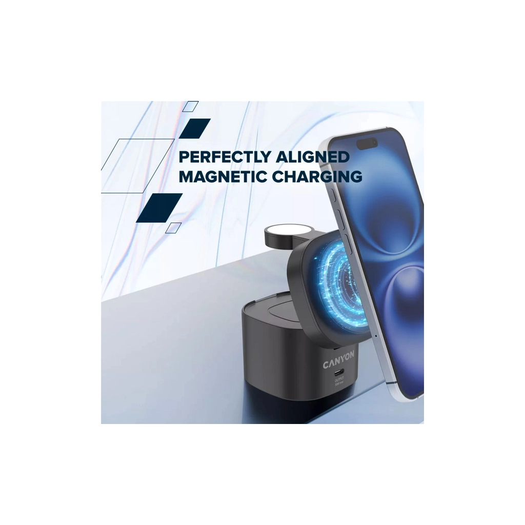 Зарядний пристрій Canyon 4-in-1 wireless charging stand 30W + charger 65W + cable 1.0m white (CNS-WCS405W) - зображення 11