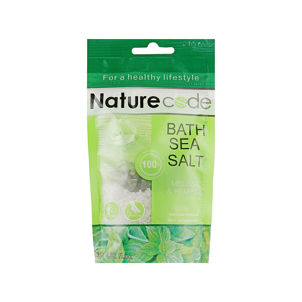 Сіль для ванн Nature Code морська Трава меліси та конопляна олія 100 г (4820205302091) - зображення 1